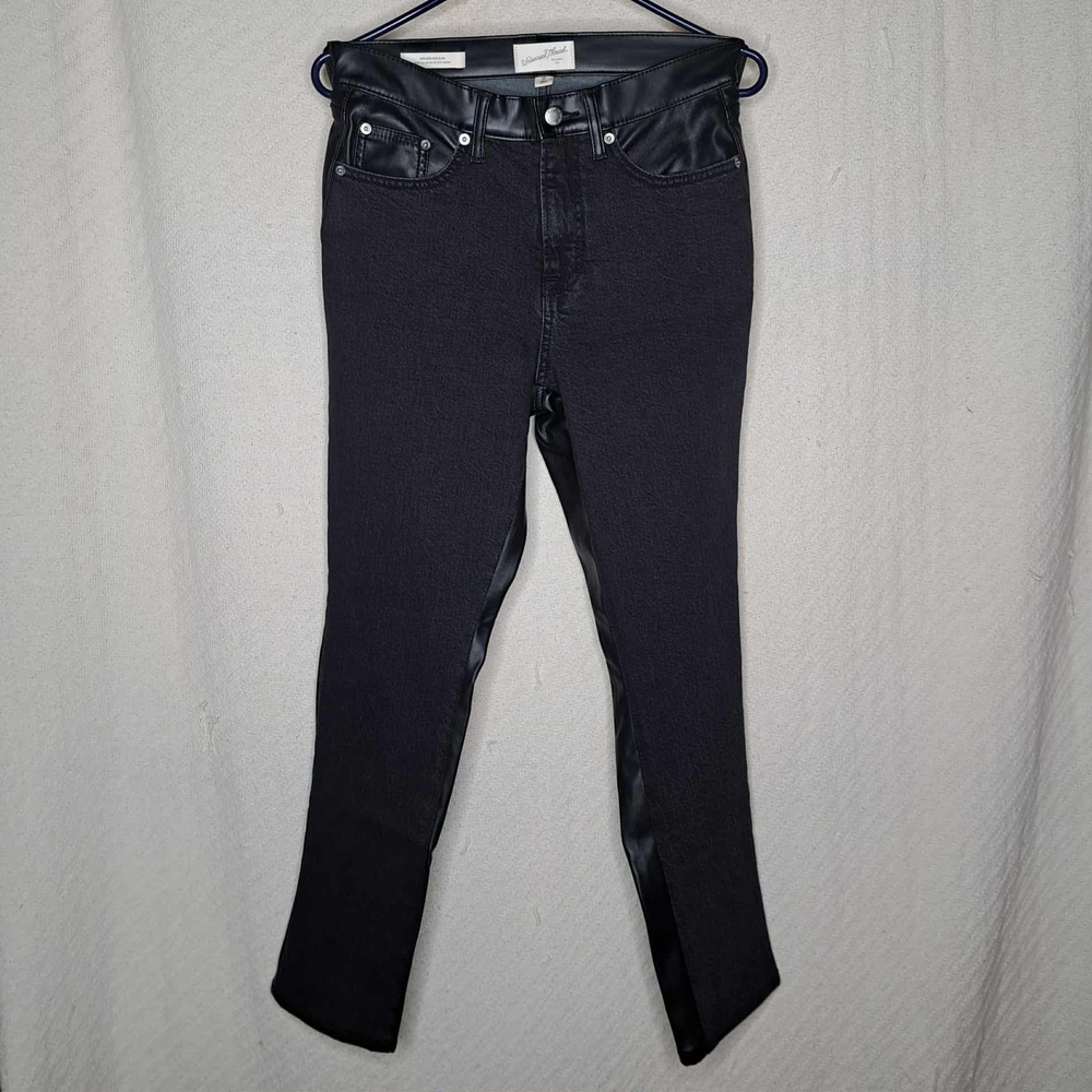 Black Women's Jeans with Leather Accents